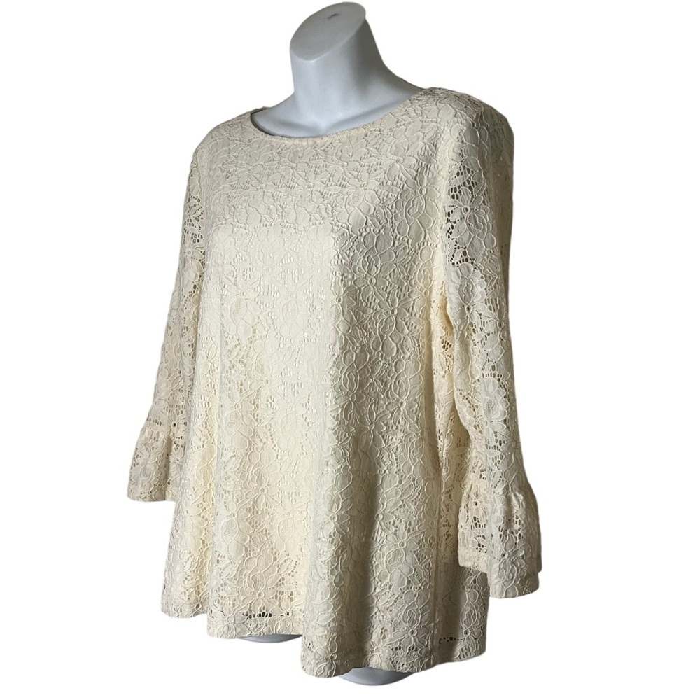 Appleseed’s ivory lace bell sleeve blouse size L